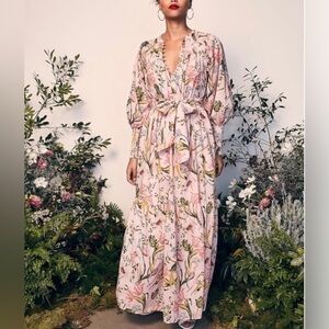 Floral Pink Maxi Wrap Dress with Tie Waist